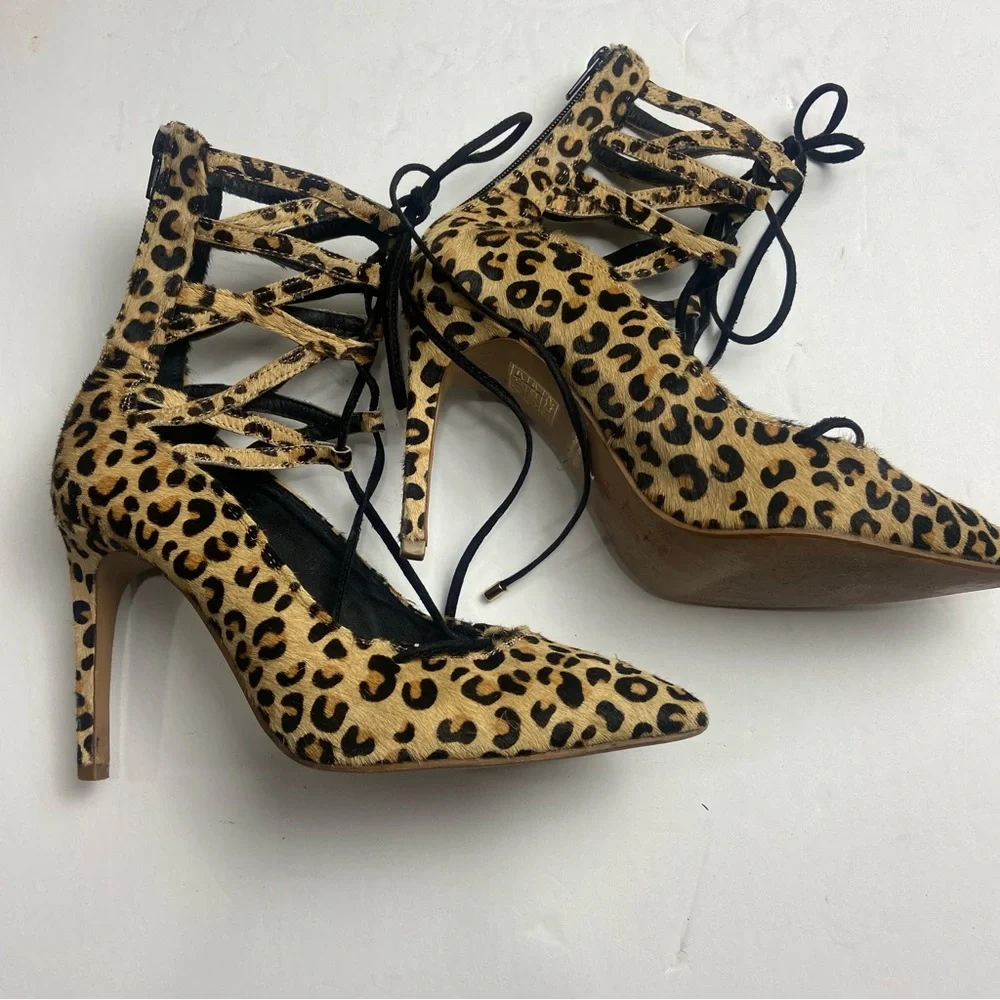 Jeffrey Campbell‎ x Free People Hierro Lace Up Heels Brown Leopard Sz 7